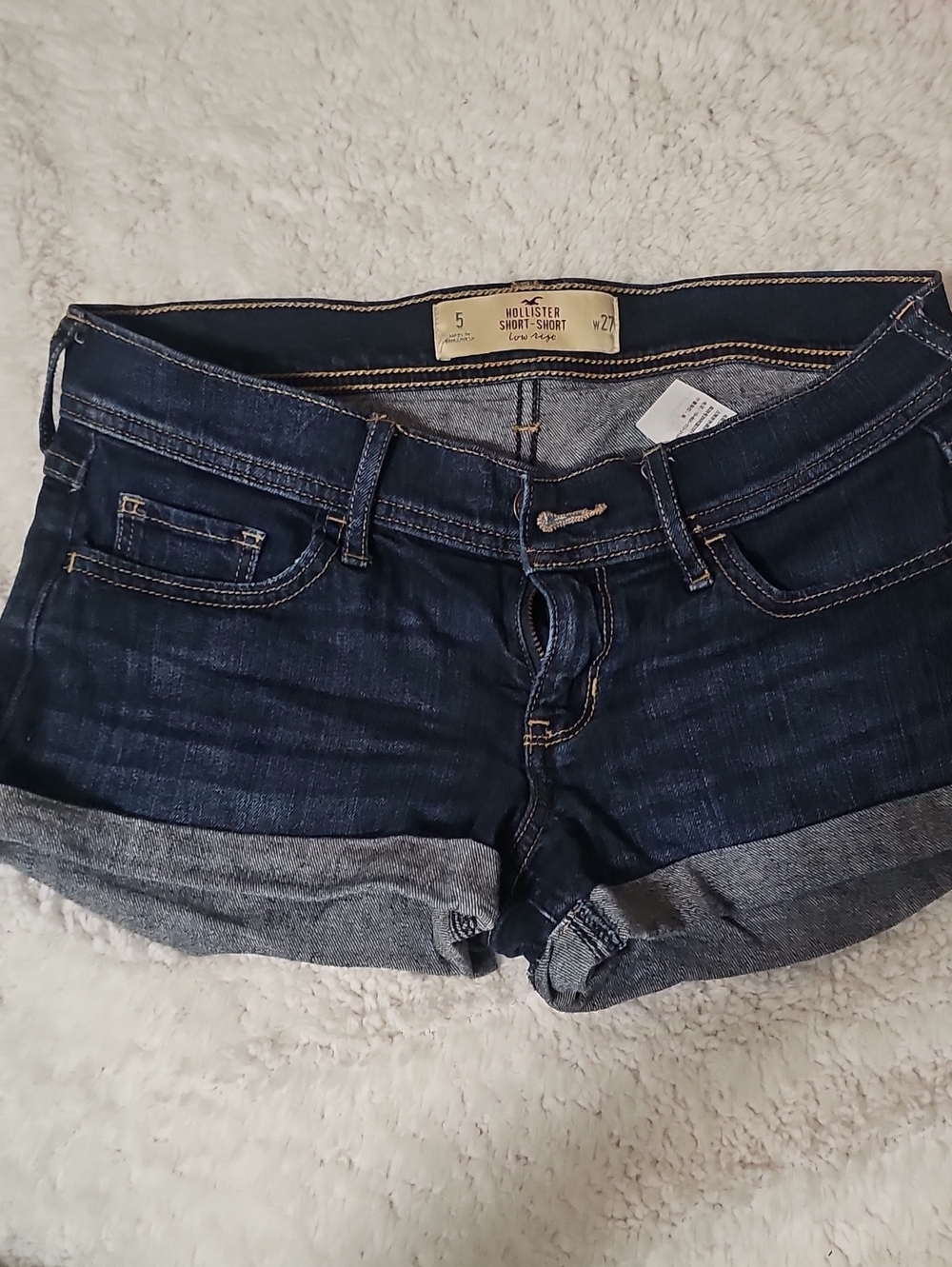 Hollister Dark Indigo Rolled Hem Denim Shorts